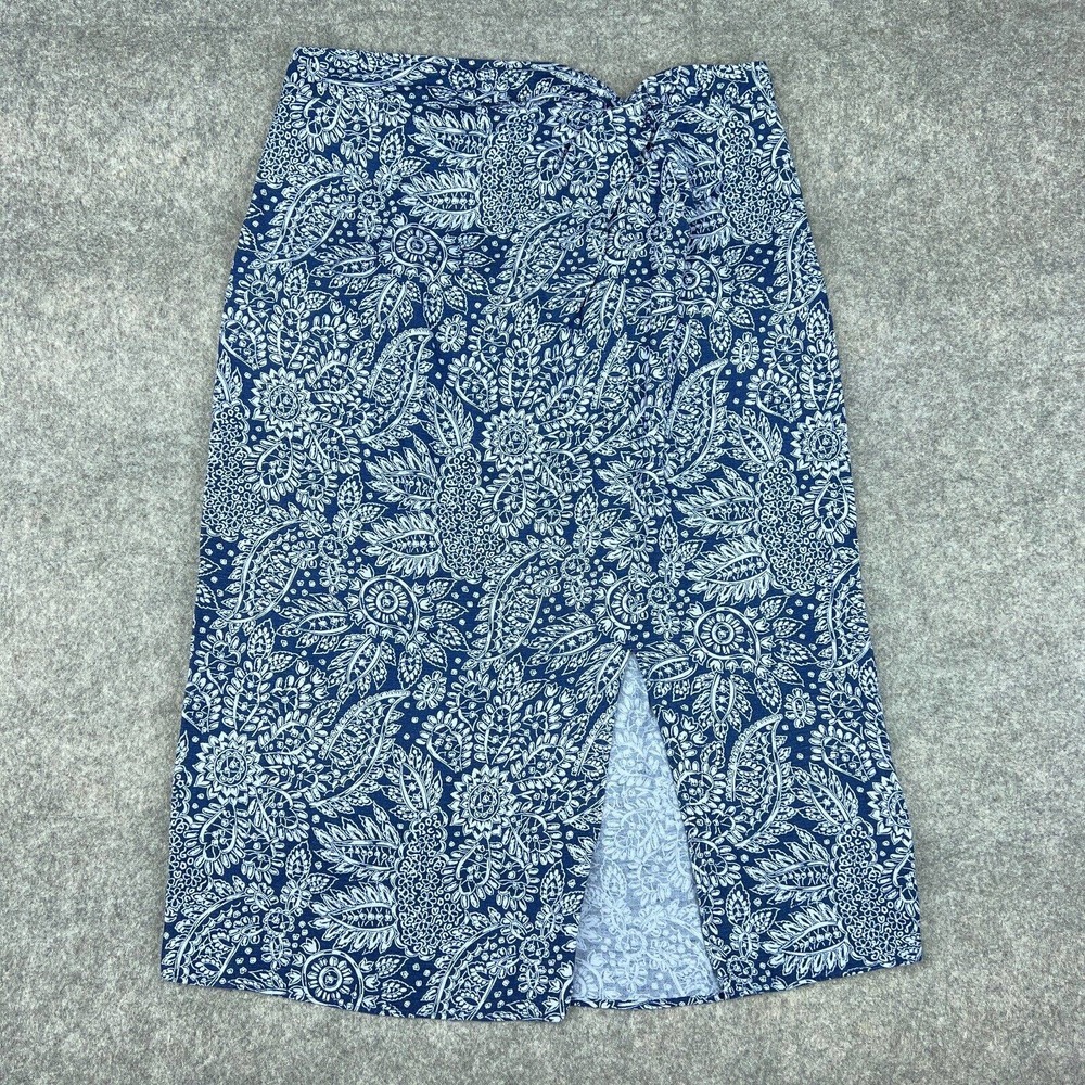 Madewell Blue and White Floral Paisley Midi Skirt